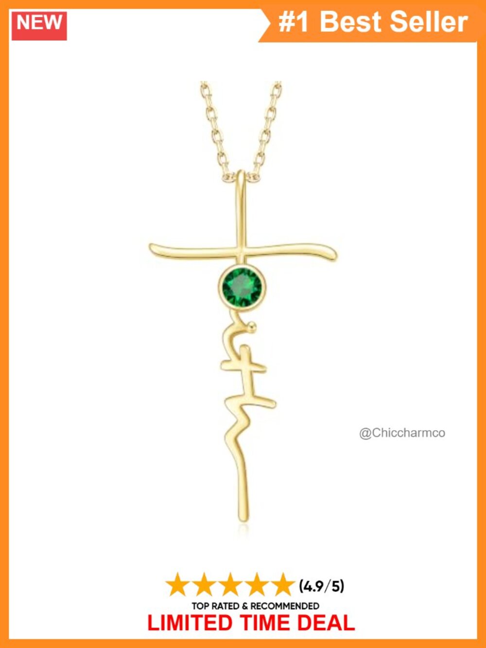 14K Gold Plated Cross Birthstone Pendant Necklace